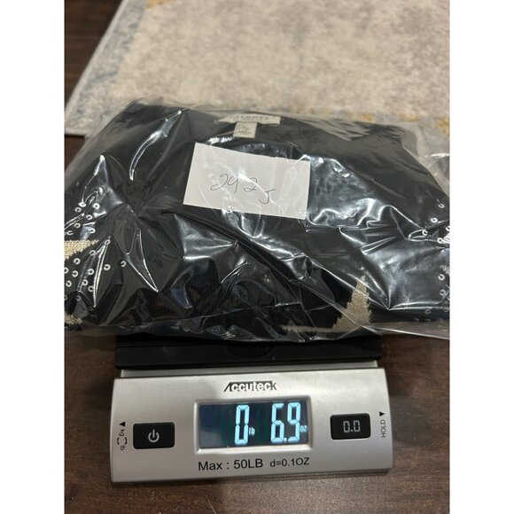 Talbots Petite Black Sweater Star Design Sequin Accents Size SP Bling Celestial - Picture 9 of 9